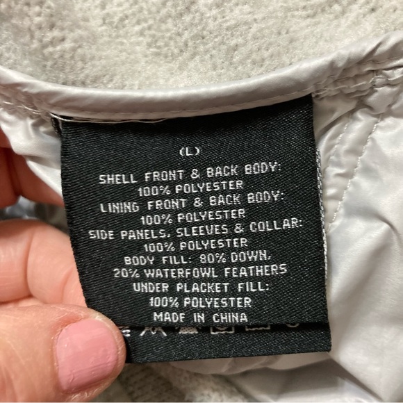 London Fog Silver Zip Up Down Puffer Jacket Quilted Women’s Size L Zip Pockets - Picture 10 of 12